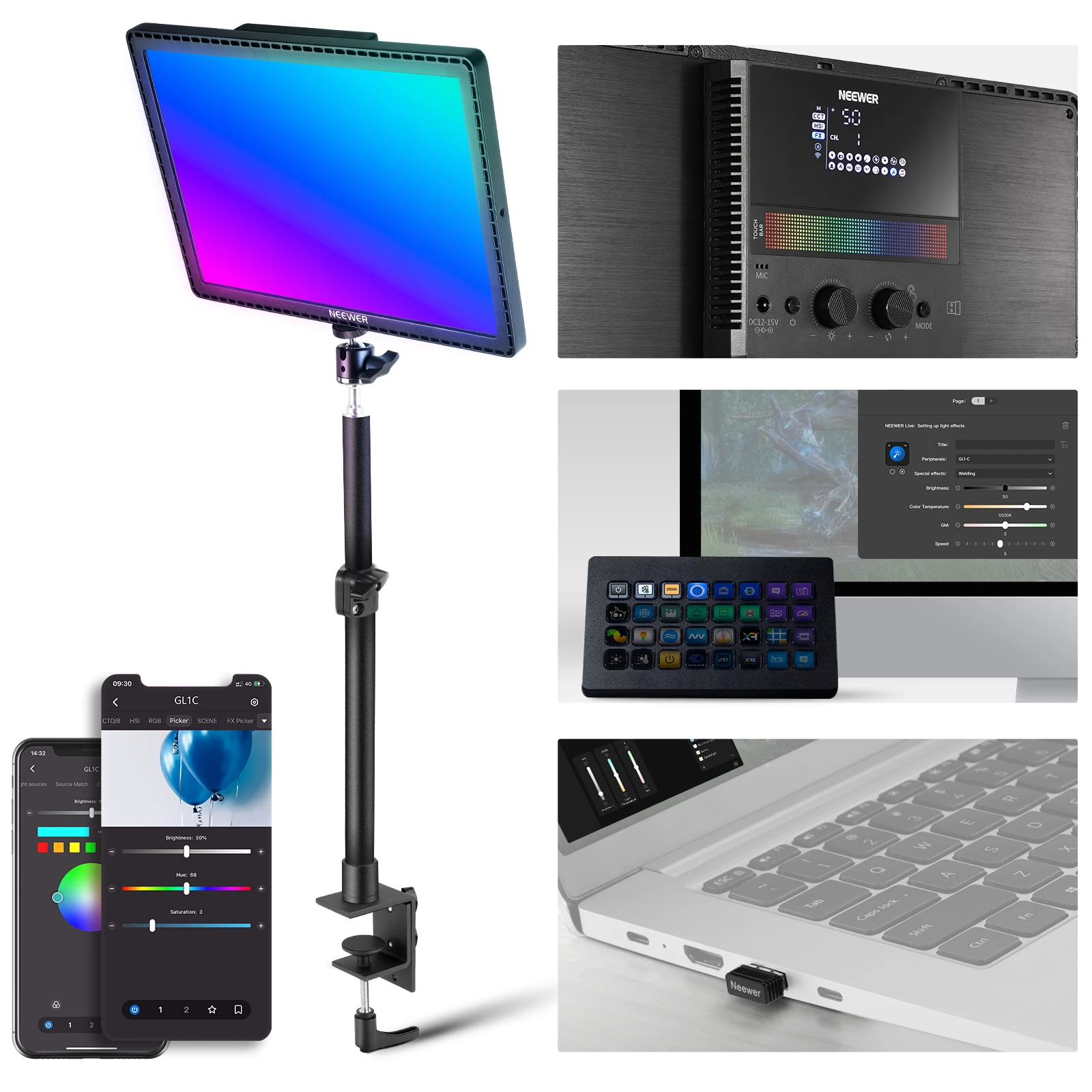 Led Light Panel Stream - NEEWER GL1C RGB - Panel de